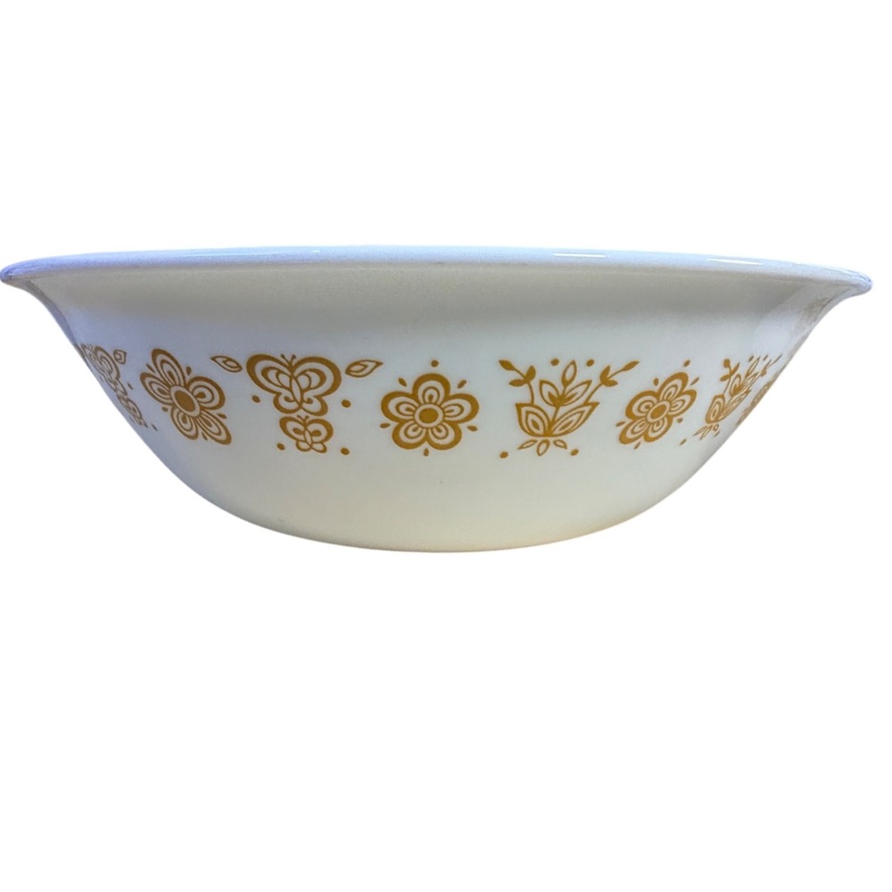 Corelle Butterfly Gold Bowls 8.5in White Gold Good Vitrelle MCM Retro Floral